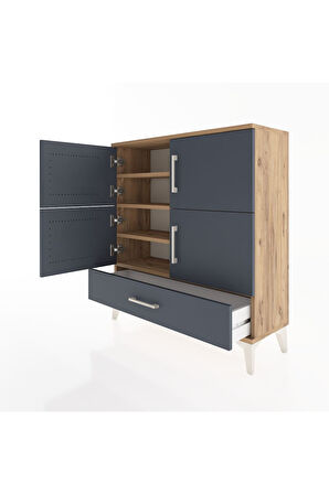 Arges Şifonyer 4 Raflı Tek Çekmeceli 4 Kapaklı 88x30x96 Çam-Antrasit
