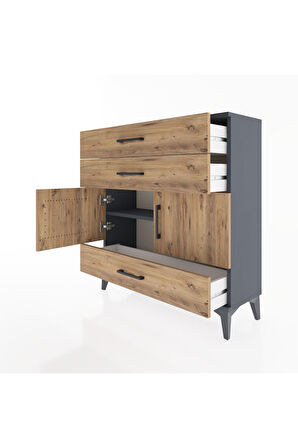 Arges Şifonyer 2 Raflı 3 Çekmeceli 2 Kapaklı 88x30x96 Antrasit-Çam