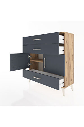 Arges Şifonyer 2 Raflı 3 Çekmeceli 2 Kapaklı 88x30x96 Çam-Antrasit