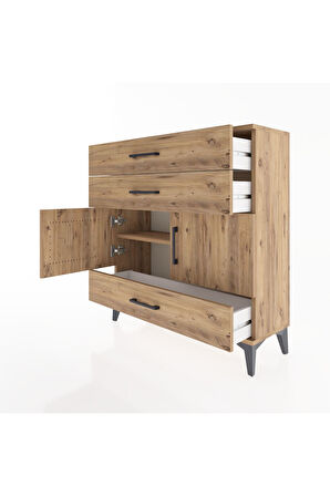 Arges Şifonyer 2 Raflı 3 Çekmeceli 2 Kapaklı 88x30x96 Çam-Çam