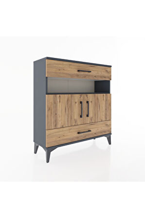 Arges Şifonyer 3 Raflı 2 Çekmeceli 2 Kapaklı 88x30x96 Antrasit-Çam