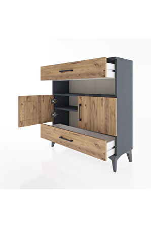 Arges Şifonyer 3 Raflı 2 Çekmeceli 2 Kapaklı 88x30x96 Antrasit-Çam