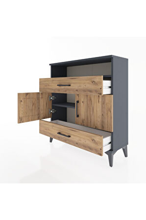 Arges Şifonyer 3 Raflı 2 Çekmeceli 2 Kapaklı 88x30x96 Antrasit-Çam