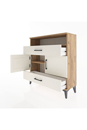 Arges Şifonyer 3 Raflı 2 Çekmeceli 2 Kapaklı 88x30x96 Çam-Aytaşı