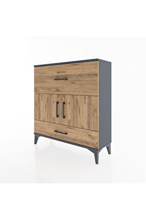 Arges Şifonyer 2 Raflı 2 Çekmeceli 2 Kapaklı 88x30x96 Antrasit-Çam