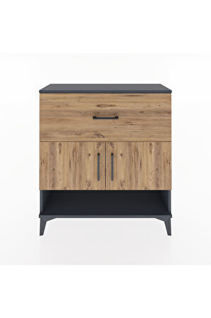 Arges Şifonyer 2 Raflı Tek Çekmeceli 2 Kapaklı 88x30x96 Antrasit-Çam