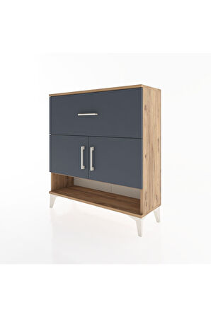 Arges Şifonyer 2 Raflı Tek Çekmeceli 2 Kapaklı 88x30x96 Çam-Antrasit
