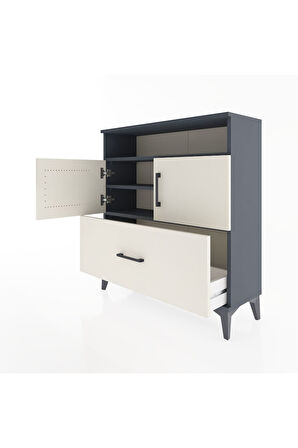 Arges Şifonyer 3 Raflı Tek Çekmeceli 2 Kapaklı 88x30x96 Antrasit-Aytaşı