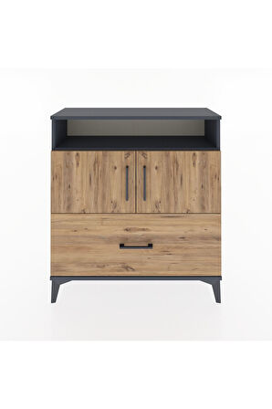 Arges Şifonyer 3 Raflı Tek Çekmeceli 2 Kapaklı 88x30x96 Antrasit-Çam