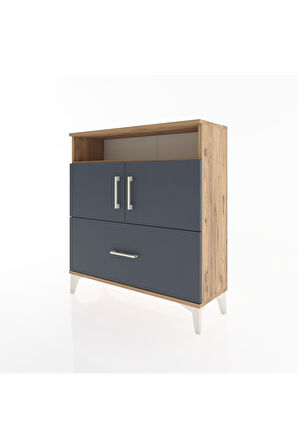 Arges Şifonyer 3 Raflı Tek Çekmeceli 2 Kapaklı 88x30x96 Çam-Antrasit