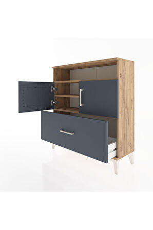 Arges Şifonyer 3 Raflı Tek Çekmeceli 2 Kapaklı 88x30x96 Çam-Antrasit