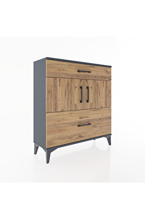 Arges Şifonyer 2 Raflı 2 Çekmeceli 2 Kapaklı 88x30x96 Antrasit-Çam