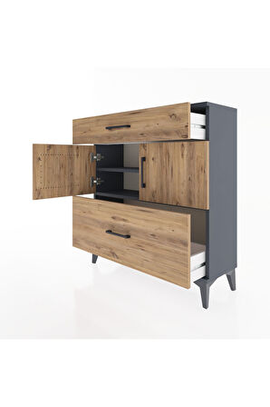 Arges Şifonyer 2 Raflı 2 Çekmeceli 2 Kapaklı 88x30x96 Antrasit-Çam