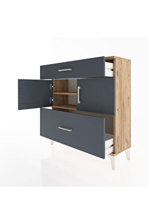 Arges Şifonyer 2 Raflı 2 Çekmeceli 2 Kapaklı 88x30x96 Çam-Antrasit