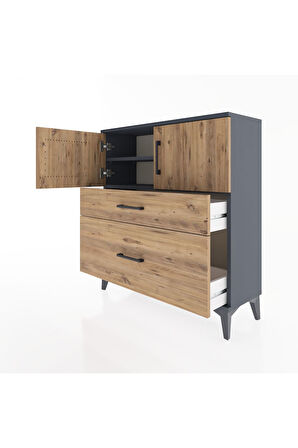 Arges Şifonyer 2 Raflı 2 Çekmeceli 2 Kapaklı 88x30x96 Antrasit-Çam