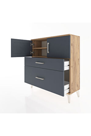 Arges Şifonyer 2 Raflı 2 Çekmeceli 2 Kapaklı 88x30x96 Çam-Antrasit