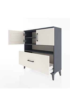Arges Şifonyer 3 Raflı Tek Çekmeceli 2 Kapaklı 88x30x96 Antrasit-Aytaşı