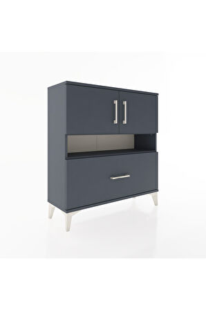 Arges Şifonyer 3 Raflı Tek Çekmeceli 2 Kapaklı 88x30x96 Antrasit-Antrasit