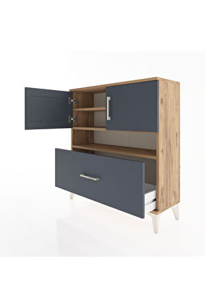 Arges Şifonyer 3 Raflı Tek Çekmeceli 2 Kapaklı 88x30x96 Çam-Antrasit