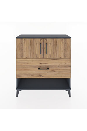 Arges Şifonyer 2 Raflı Tek Çekmeceli 2 Kapaklı 88x30x96 Antrasit-Çam