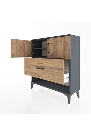 Arges Şifonyer 2 Raflı Tek Çekmeceli 2 Kapaklı 88x30x96 Antrasit-Çam