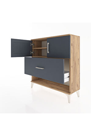 Arges Şifonyer 2 Raflı Tek Çekmeceli 2 Kapaklı 88x30x96 Çam-Antrasit