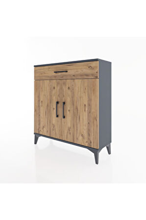 Arges Şifonyer 2 Raflı Tek Çekmeceli 2 Kapaklı 88x30x96 Antrasit-Çam