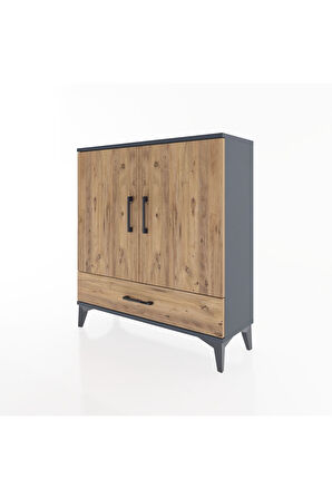 Arges Şifonyer 3 Raflı Tek Çekmeceli 2 Kapaklı 88x30x96 Antrasit-Çam