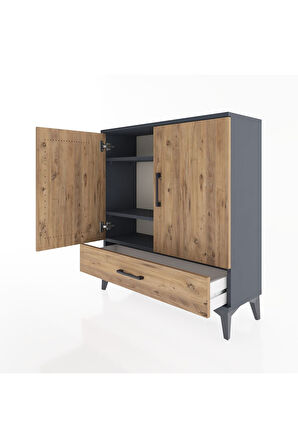 Arges Şifonyer 3 Raflı Tek Çekmeceli 2 Kapaklı 88x30x96 Antrasit-Çam