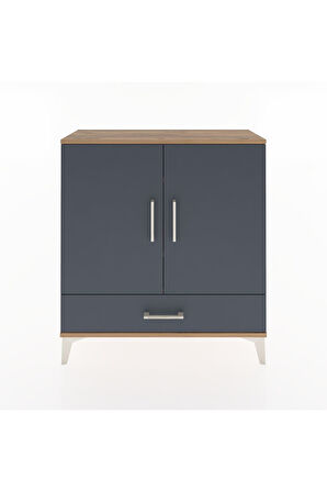 Arges Şifonyer 3 Raflı Tek Çekmeceli 2 Kapaklı 88x30x96 Çam-Antrasit