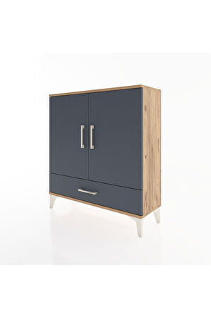 Arges Şifonyer 3 Raflı Tek Çekmeceli 2 Kapaklı 88x30x96 Çam-Antrasit