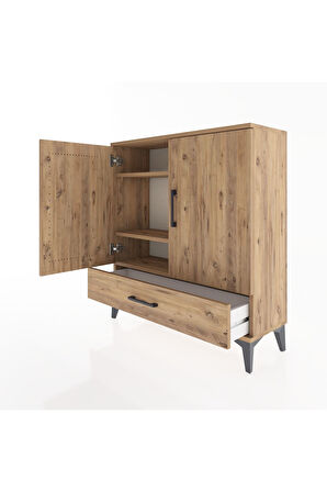 Arges Şifonyer 3 Raflı Tek Çekmeceli 2 Kapaklı 88x30x96 Çam-Çam