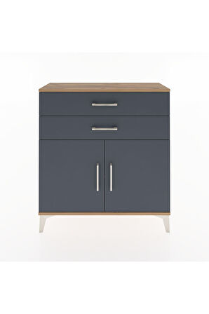 Arges Şifonyer Tek Raflı 2 Çekmeceli 2 Kapaklı 88x30x96 Çam-Antrasit
