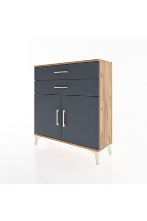 Arges Şifonyer Tek Raflı 2 Çekmeceli 2 Kapaklı 88x30x96 Çam-Antrasit