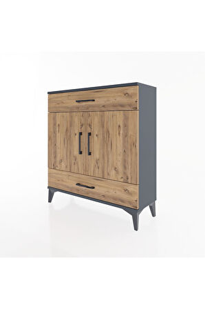 Arges Şifonyer 2 Raflı 2 Çekmeceli 2 Kapaklı 88x30x96 Antrasit-Çam