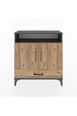 Arges Şifonyer 3 Raflı Tek Çekmeceli 2 Kapaklı 88x30x96 Antrasit-Çam