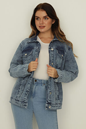 Kadın Cepli Oversize Denim Ceket