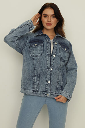 Kadın Cepli Oversize Denim Ceket