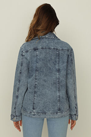 Kadın Cepli Oversize Denim Ceket