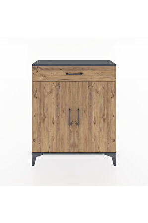 Arges Şifonyer Tek Raflı Tek Çekmeceli 2 Kapaklı 88x30x106 Antrasit-Çam