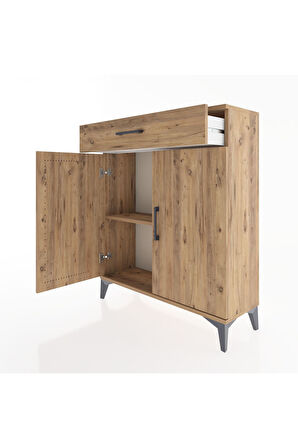 Arges Şifonyer Tek Raflı Tek Çekmeceli 2 Kapaklı 88x30x106 Çam-Çam