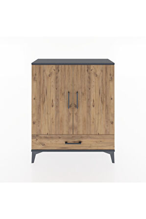 Arges Şifonyer 2 Raflı Tek Çekmeceli 2 Kapaklı 88x30x106 Antrasit-Çam