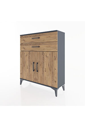 Arges Şifonyer 2 Raflı 2 Çekmeceli 2 Kapaklı 88x30x106 Antrasit-Çam