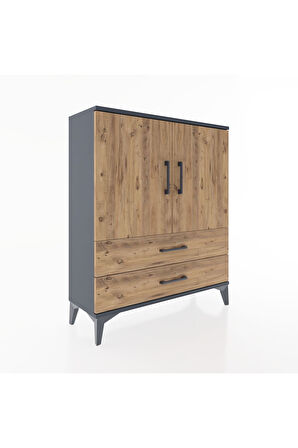 Arges Şifonyer 2 Raflı 2 Çekmeceli 2 Kapaklı 88x30x106 Antrasit-Çam