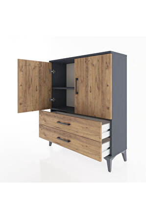 Arges Şifonyer 2 Raflı 2 Çekmeceli 2 Kapaklı 88x30x106 Antrasit-Çam