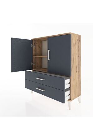 Arges Şifonyer 2 Raflı 2 Çekmeceli 2 Kapaklı 88x30x106 Çam-Antrasit