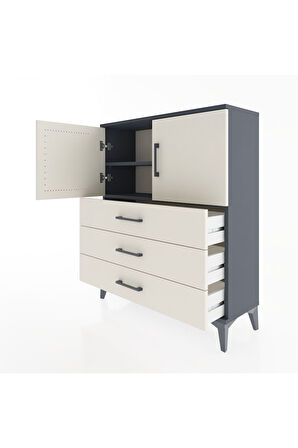 Arges Şifonyer 2 Raflı 3 Çekmeceli 2 Kapaklı 88x30x106 Antrasit-Aytaşı