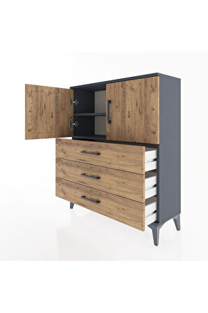 Arges Şifonyer 2 Raflı 3 Çekmeceli 2 Kapaklı 88x30x106 Antrasit-Çam