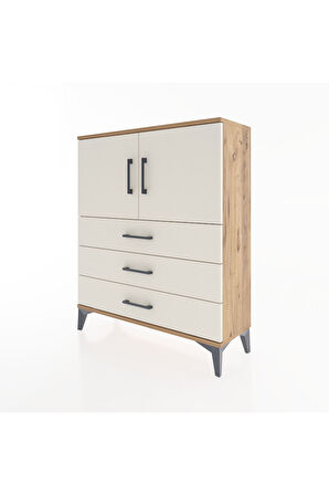 Arges Şifonyer 2 Raflı 3 Çekmeceli 2 Kapaklı 88x30x106 Çam-Aytaşı