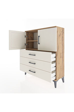 Arges Şifonyer 2 Raflı 3 Çekmeceli 2 Kapaklı 88x30x106 Çam-Aytaşı